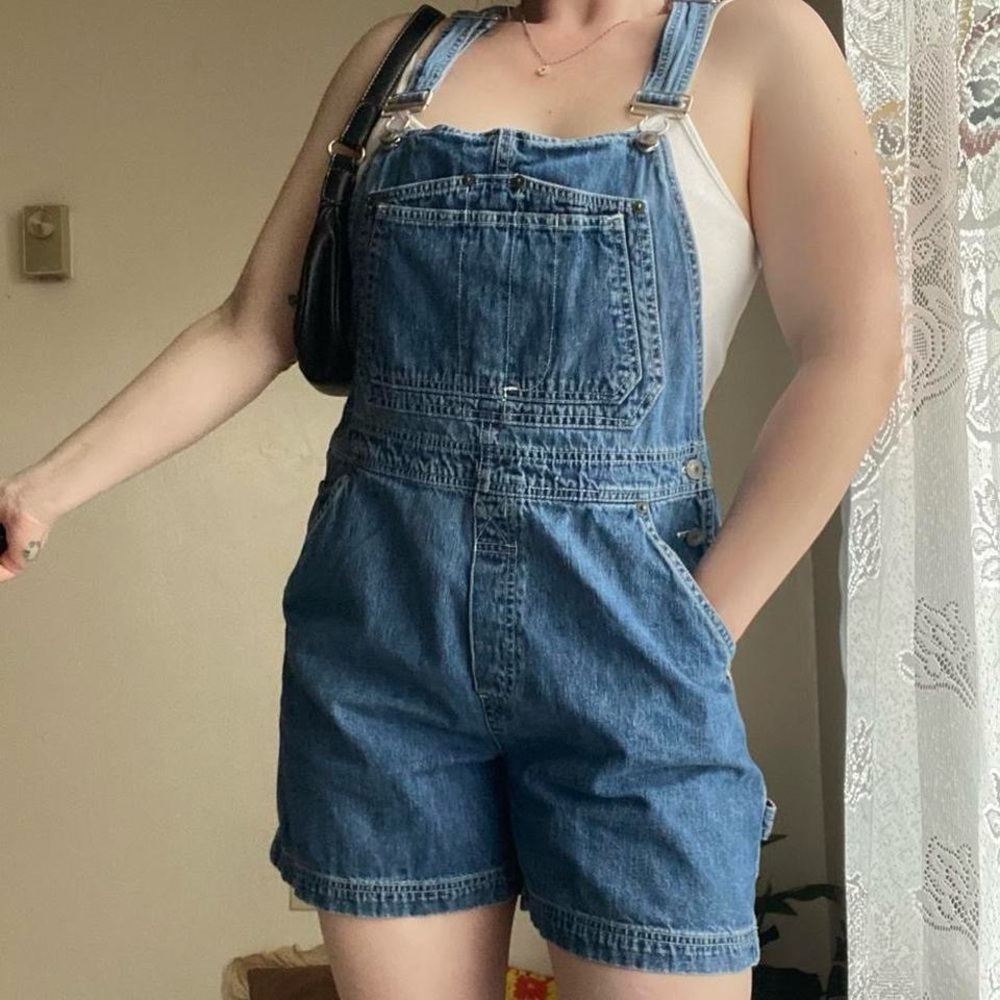 SOLDVintage 90s blue denim overall shortsSOLD - Picture 7 of 8